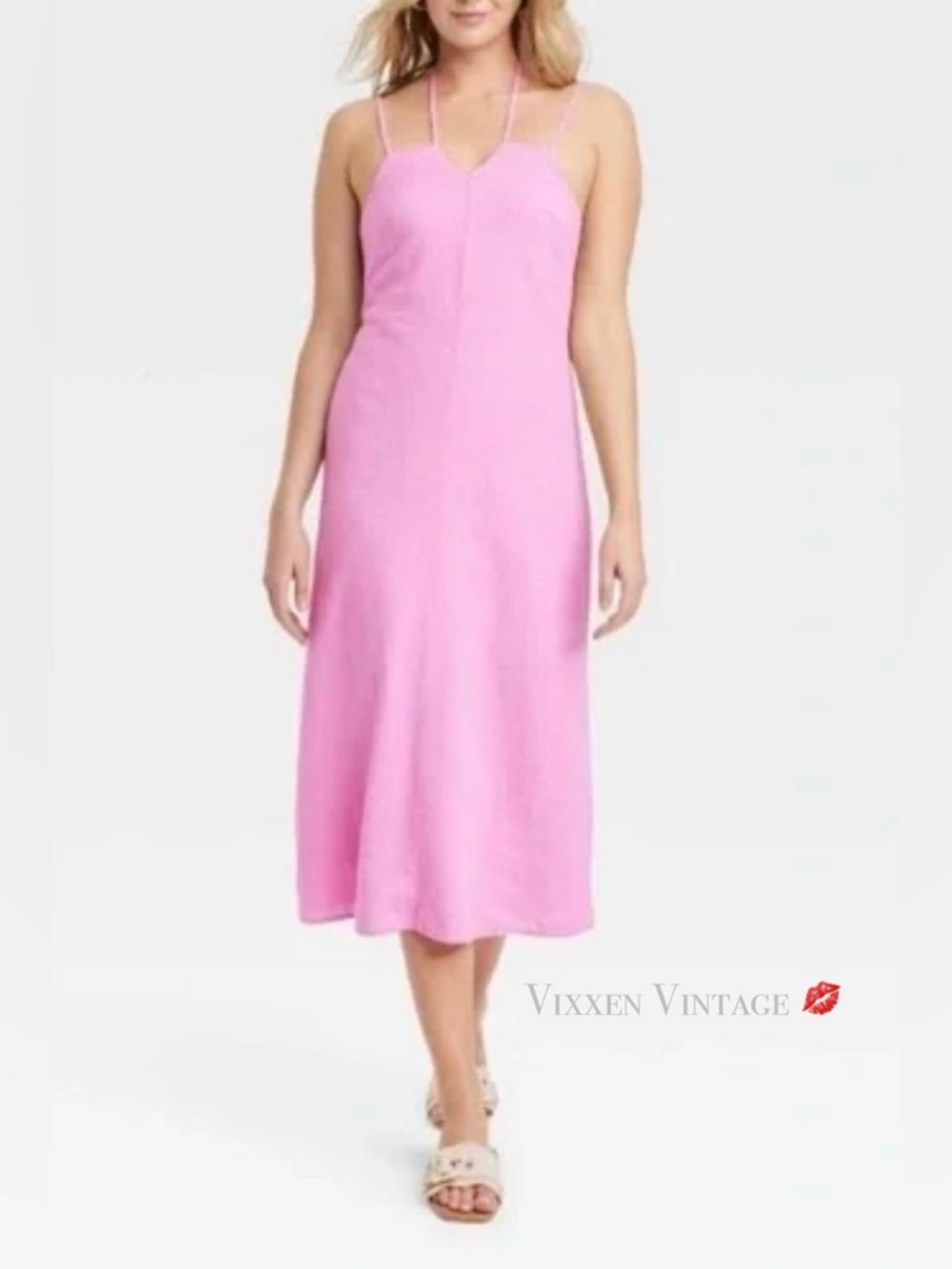 UNIVERSAL THREAD 'LINEN MIDI SUNDRESS' IN PINK - Picture 2 of 7